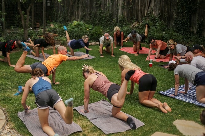 Trail runners doing bodyweight strength training.