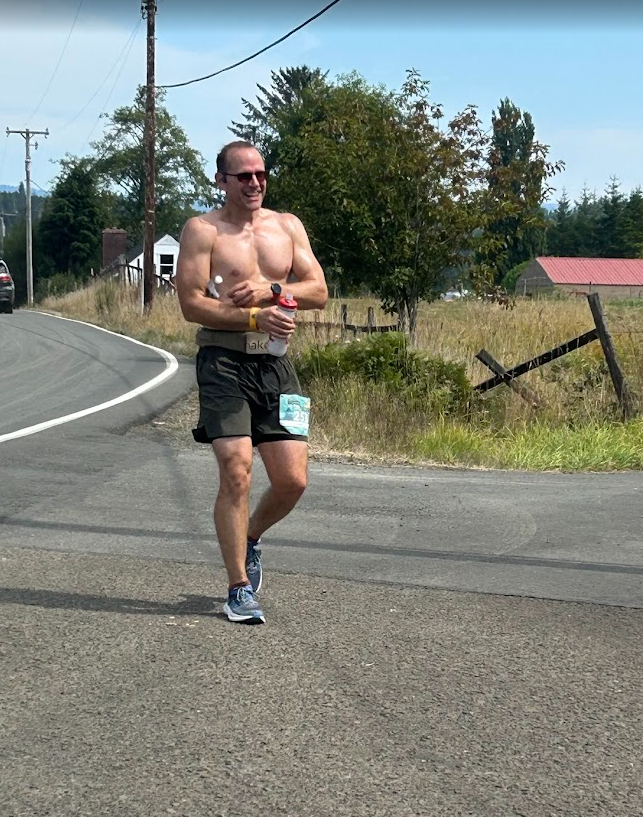 Jason finishing one of his Hood to Coast Relay legs.