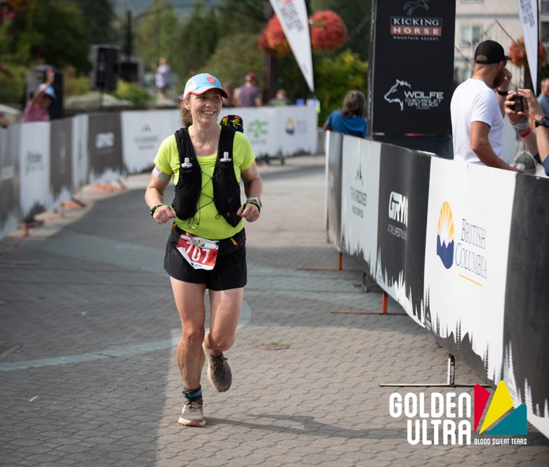 Jennifer Kozak finishing her first ultramarathon. PC: Jonathan McLeod 