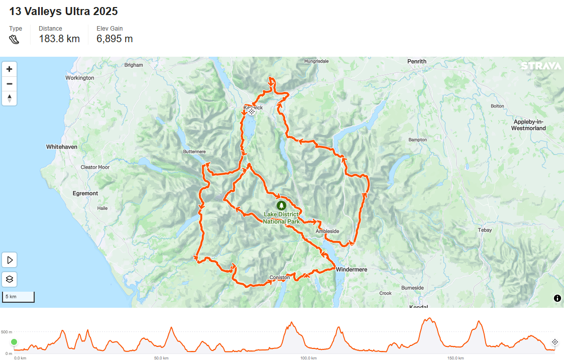 13 Valleys course map and elevation chart.