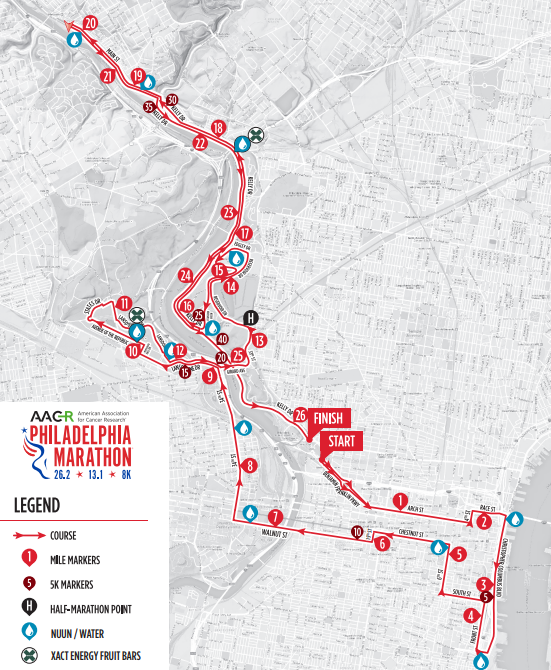 Philadelphia Marathon course map.