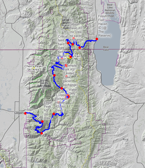 The Bear 100 course map.